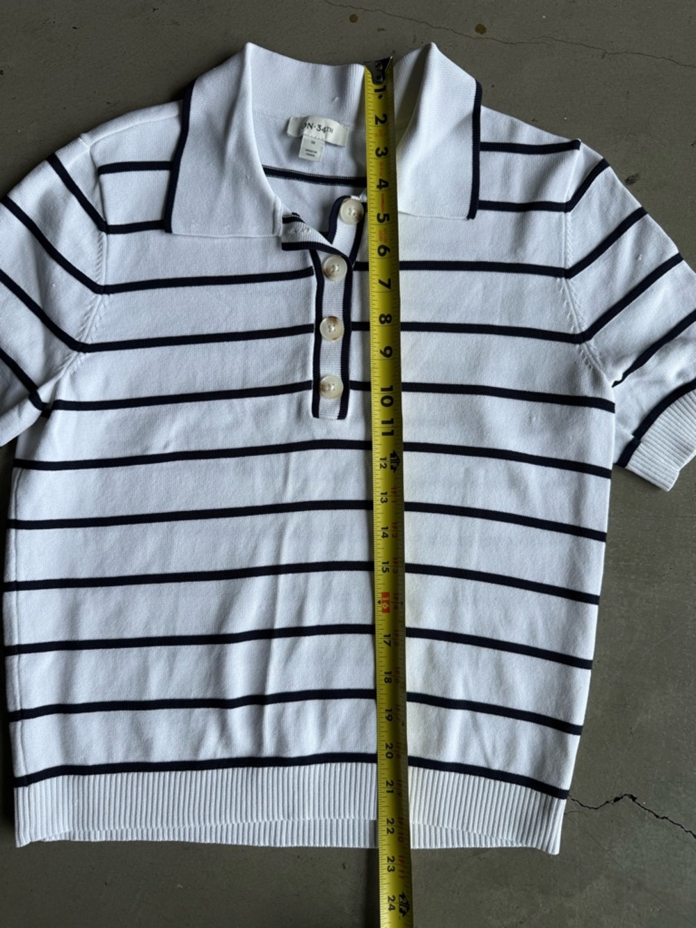 On 34th / Striped Knit Short Sleeve Polo Sweater Top / white black - Picture 6 of 8